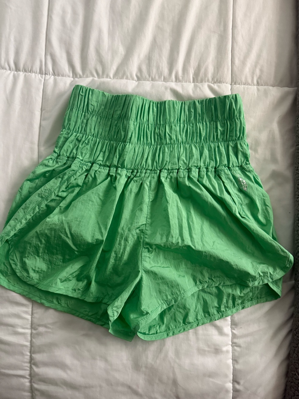 Free People Bright Green High-Waist Smocked Shorts